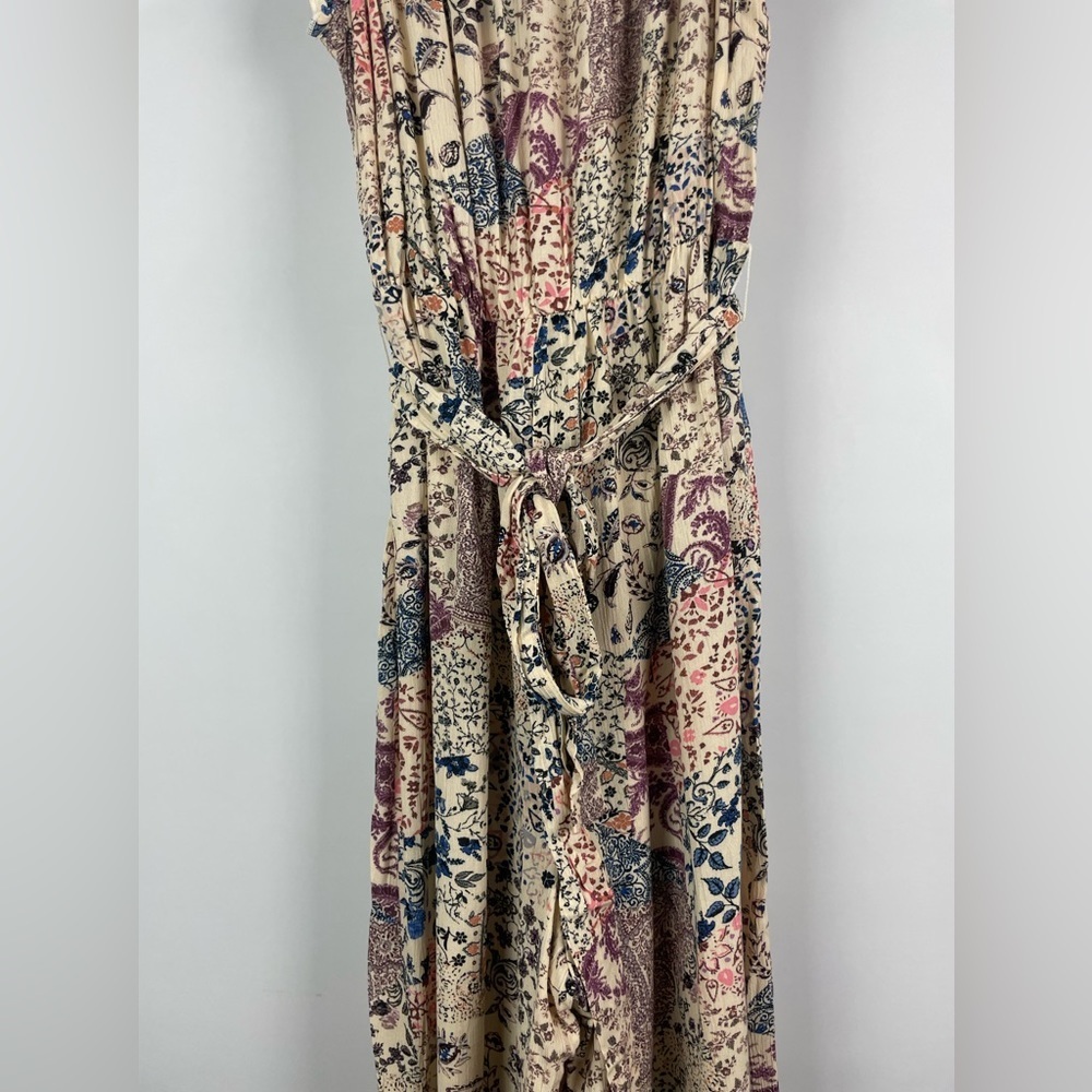 Nevena Rae Multicolored Patchwork Wide Cropped Leg Ruffle Hem Jumpsuit - Picture 3 of 10